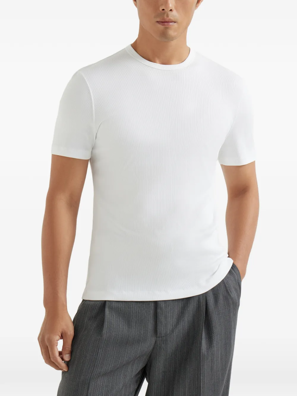 Brunello Cucinelli Geribbeld T-shirt met ronde hals Wit