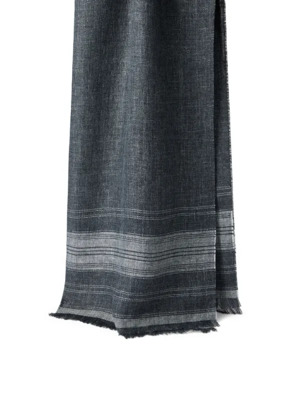 Brunello Cucinelli エンブロイダリー ストライプ リネンスカーフ