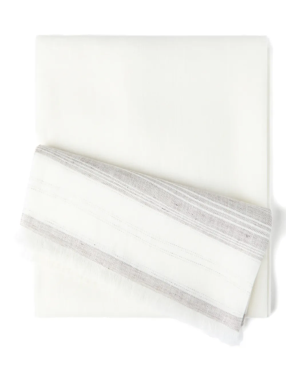 Brunello Cucinelli Sciarpa in lino a righe con ricamo - Bianco