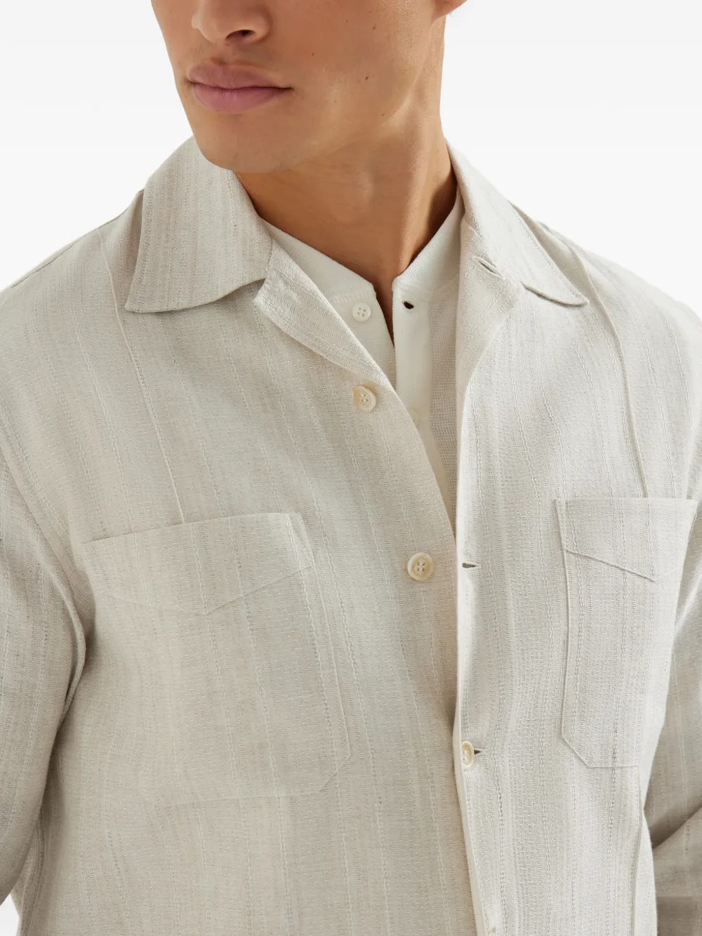Brunello Cucinelli Overhemd met borstzak en jacquard Beige