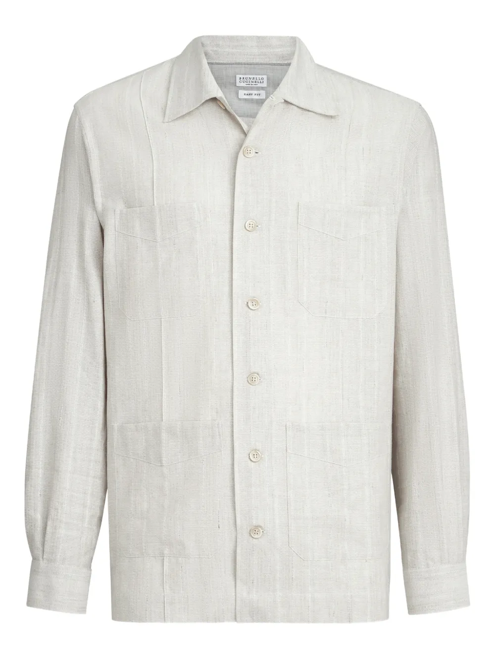 Brunello Cucinelli camisa en jacquard con bolsillo en el pecho | neutro | Image 1