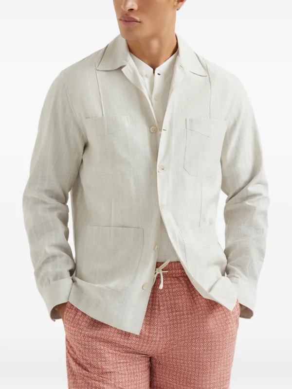 Brunello Cucinelli Jacquard chest-pocket Shirt | Neutrals | FARFETCH