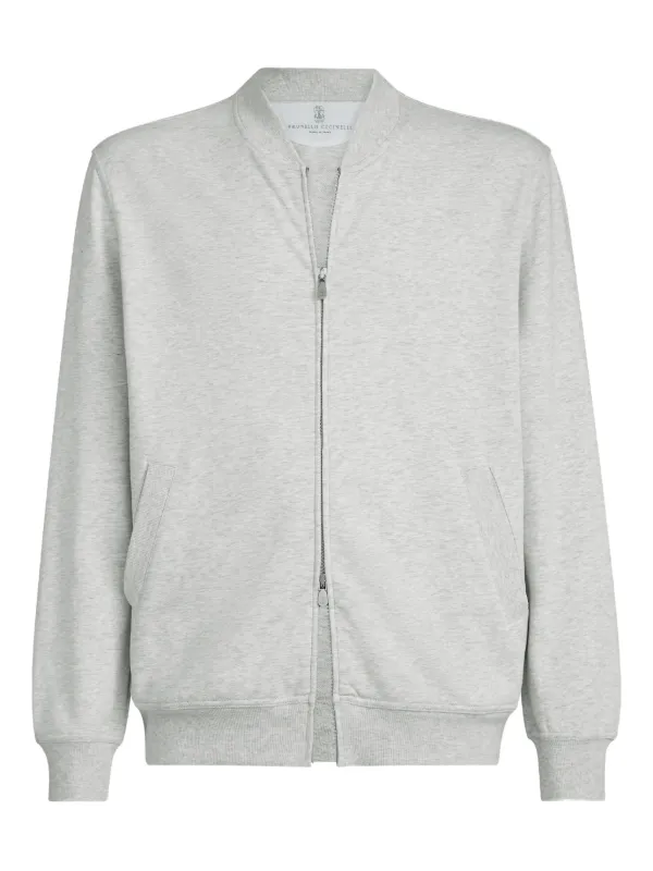 Brunello Cucinelli Techno Cotton French Terry Sweatshirt with Zipper in Grey