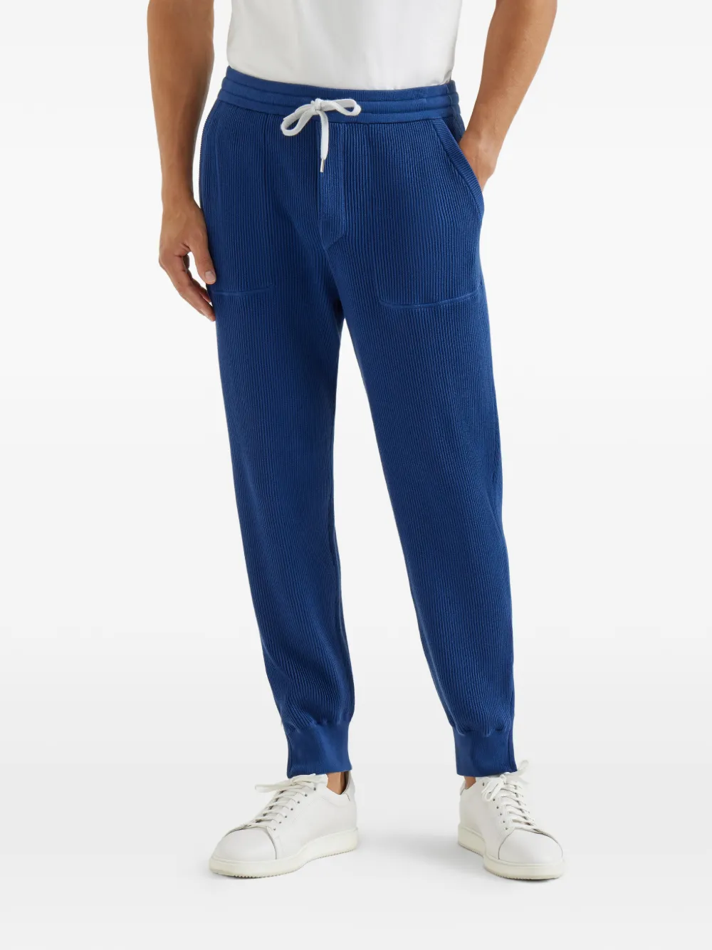 Brunello Cucinelli Ribgebreide trainingsbroek Blauw