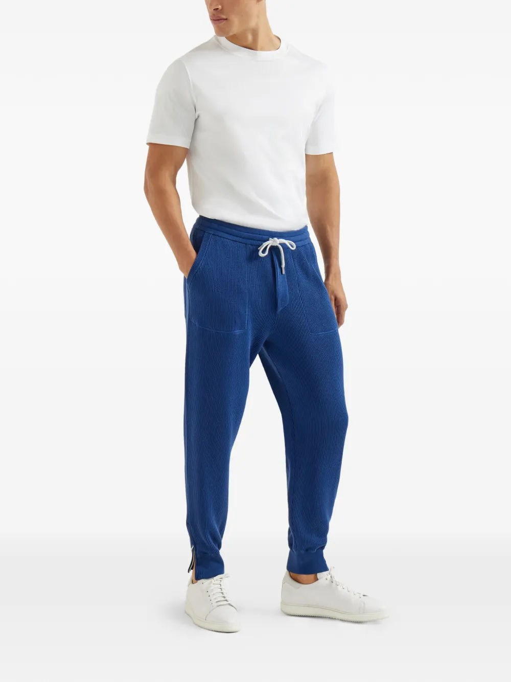 Brunello Cucinelli Ribgebreide trainingsbroek Blauw