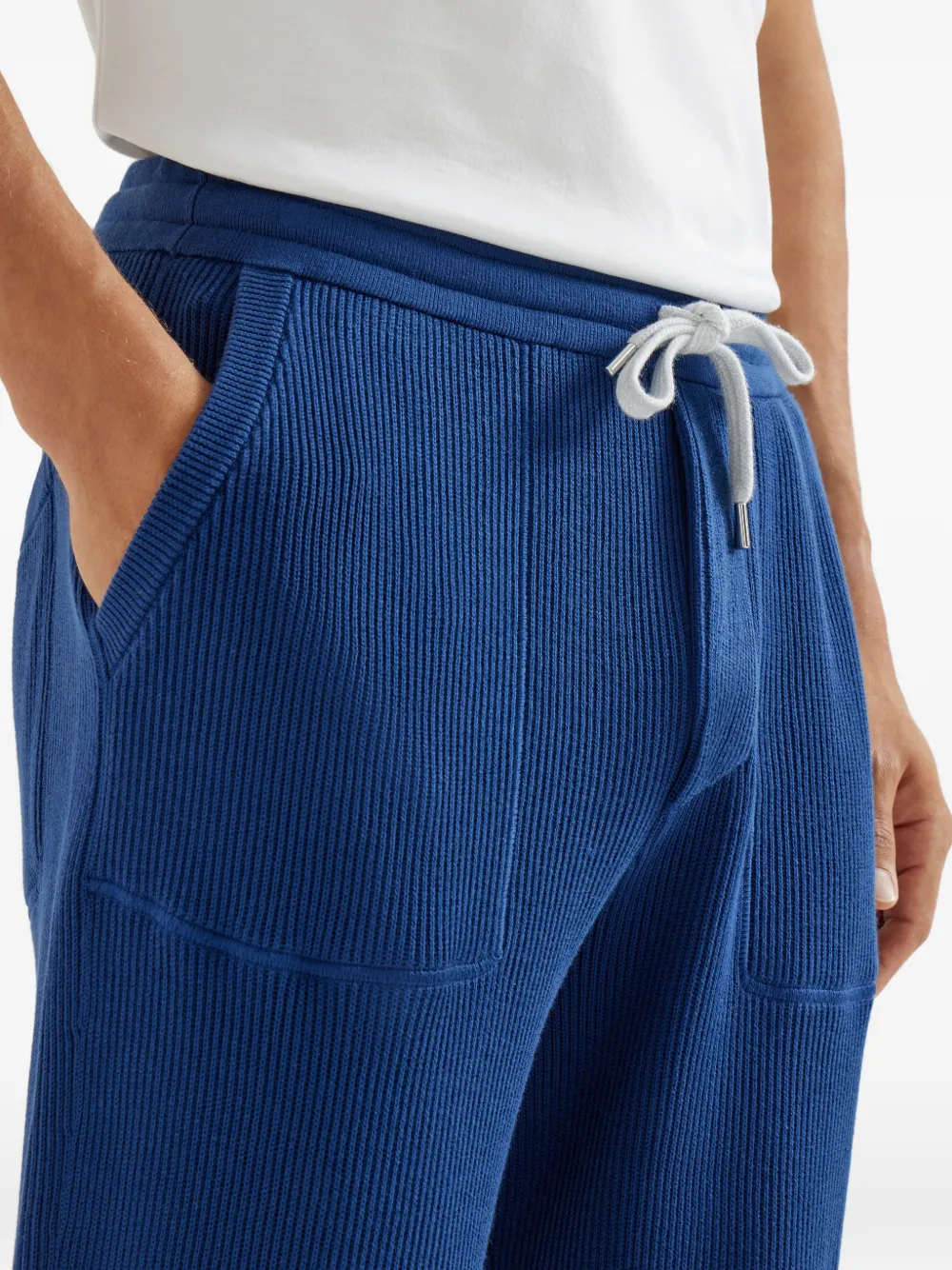 Brunello Cucinelli Ribgebreide trainingsbroek Blauw