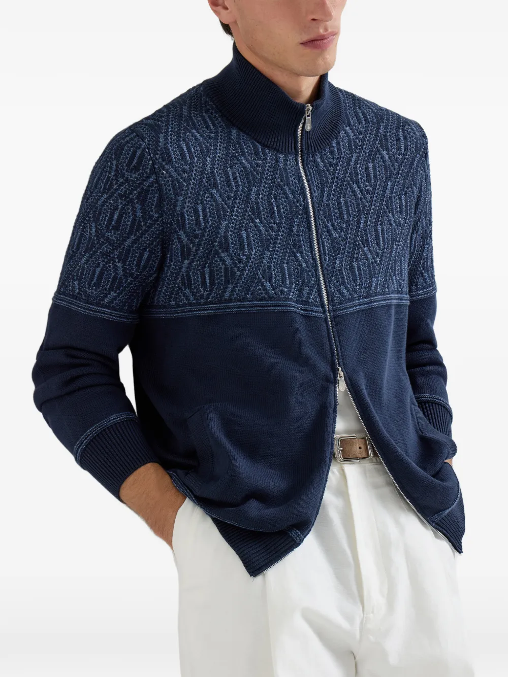 Brunello Cucinelli Katoenen vest met jacquard Blauw