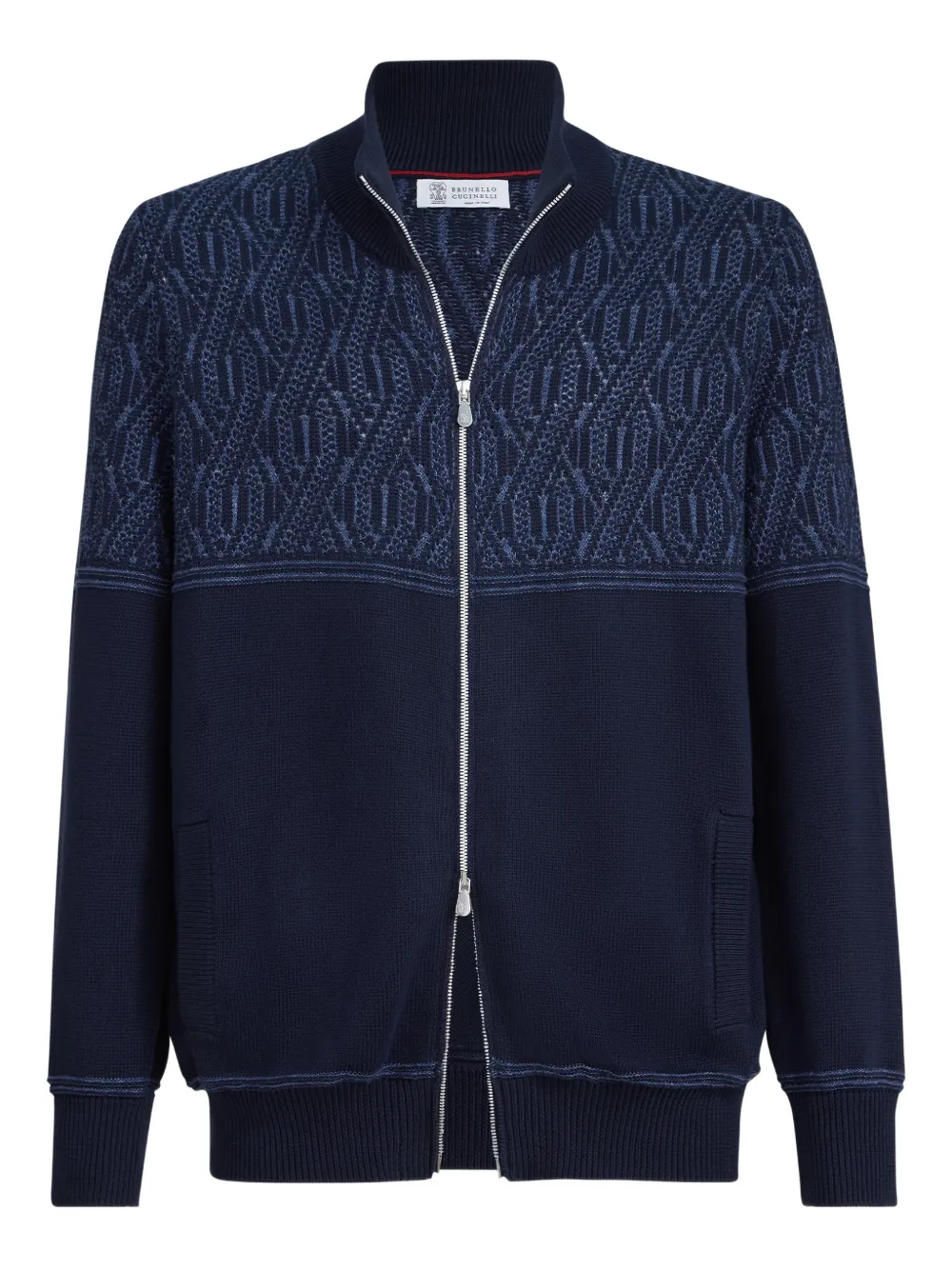 Brunello Cucinelli jacquard cable cotton cardigan | Blue | Image 1