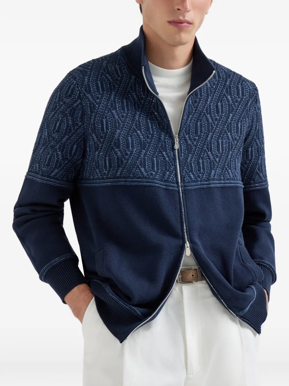 Brunello Cucinelli Katoenen vest met jacquard Blauw