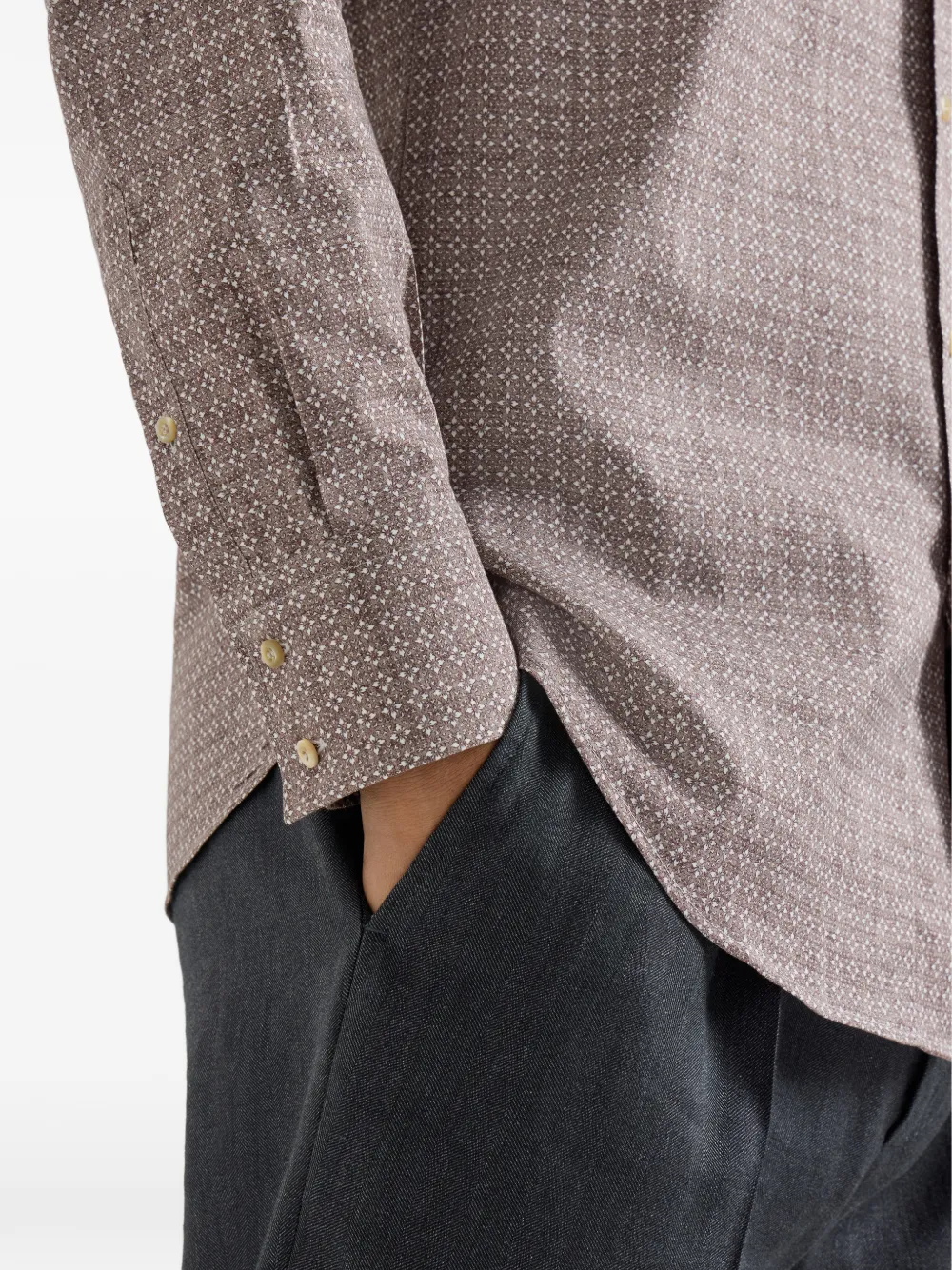 Brunello Cucinelli Twill overhemd met bloemenprint Bruin