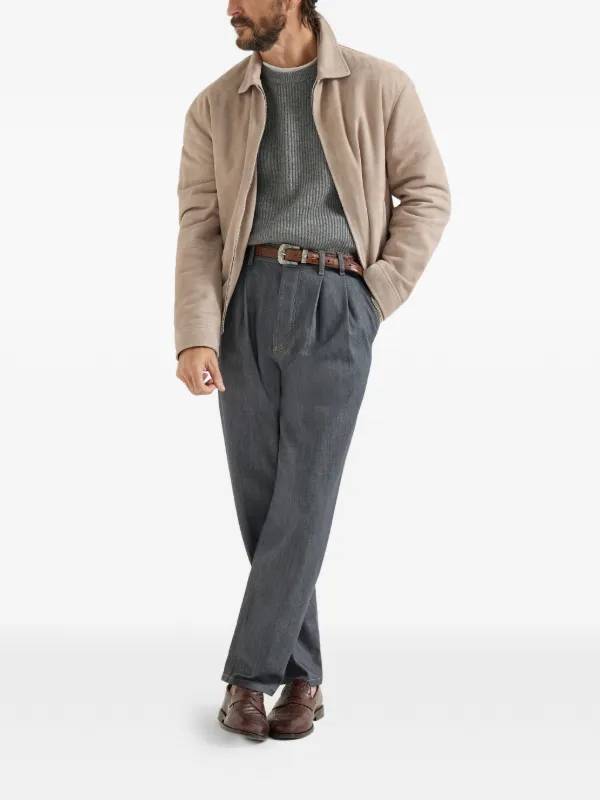 Brunello Cucinelli zip-fastening Suede Jacket | Neutrals | FARFETCH