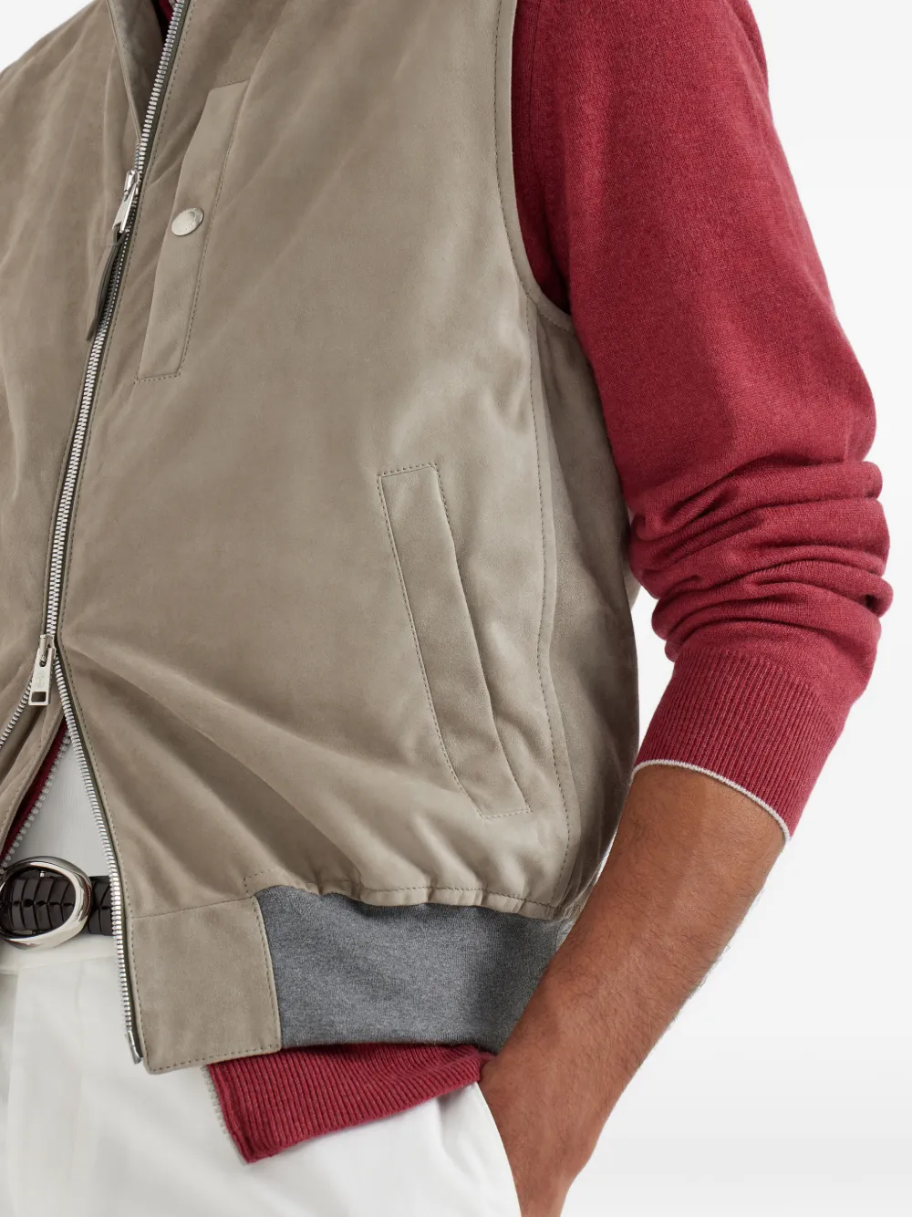Brunello Cucinelli Suède gilet met borstzak Beige