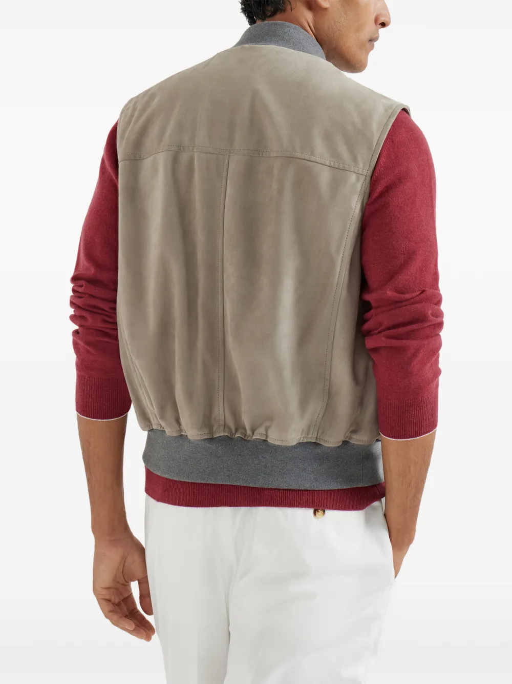 Brunello Cucinelli Suède gilet met borstzak Beige