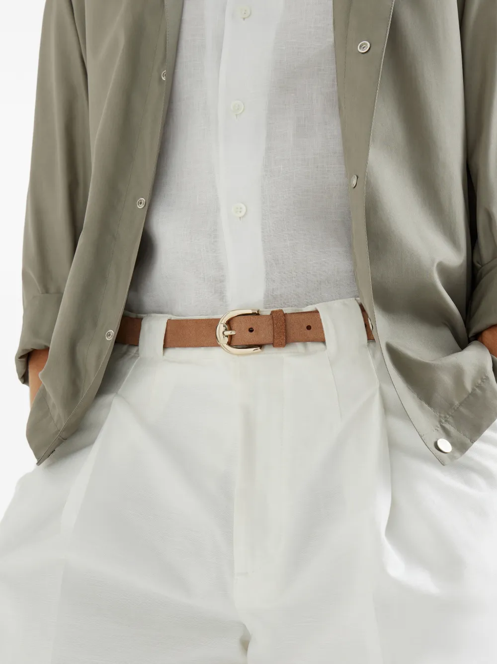  Brunello Cucinelli Keeper Loop Leather Belt - Neutrals 