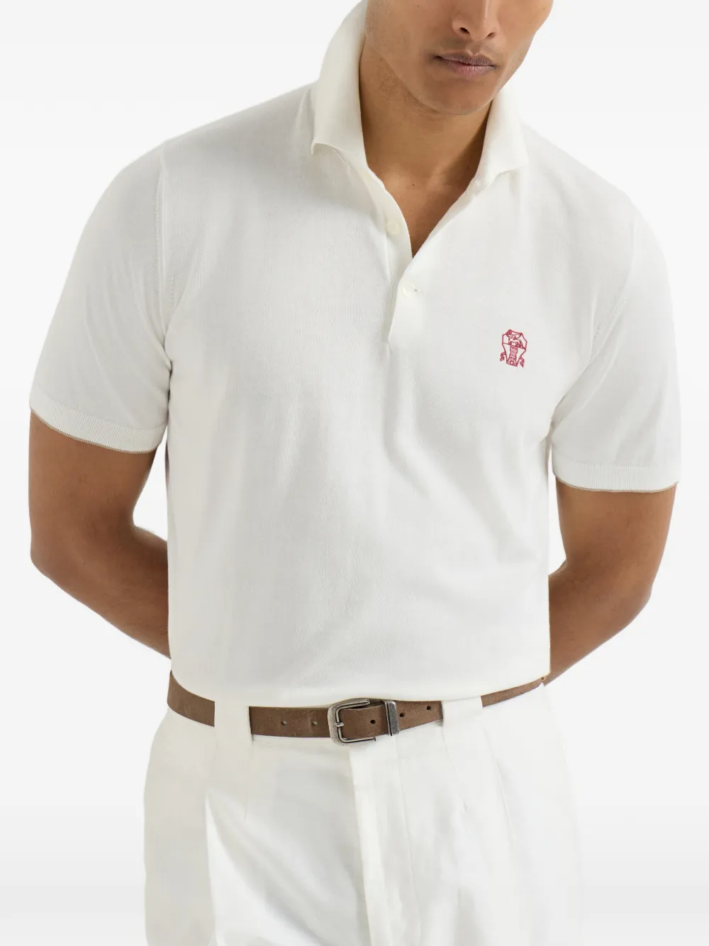 Brunello Cucinelli Poloshirt met knoopsluiting en logodetail Beige