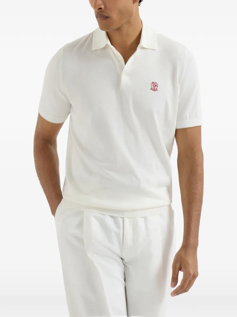 Brunello Cucinelli Poloshirt met knoopsluiting en logodetail Beige