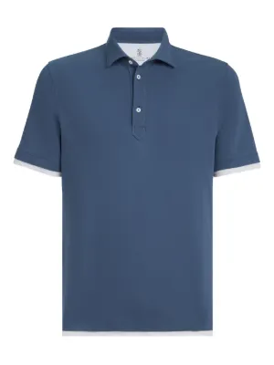 Brunello Cucinelli contrasting-trim Cotton Polo Shirt | Blue
