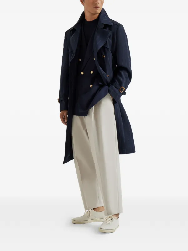 Brunello Cucinelli Striped Trench Coat | Blue | FARFETCH JO