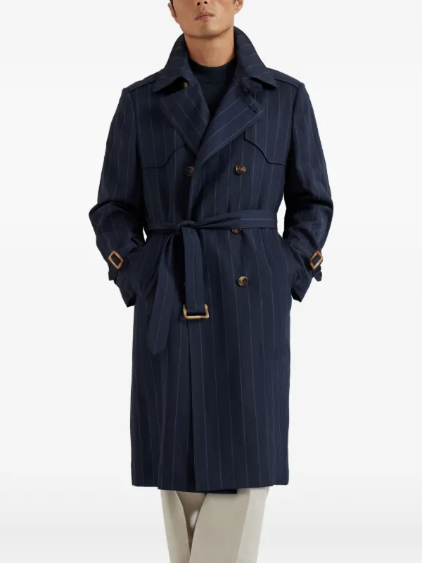 Brunello Cucinelli ストライプ トレンチコート | ブルー | FARFETCH JP