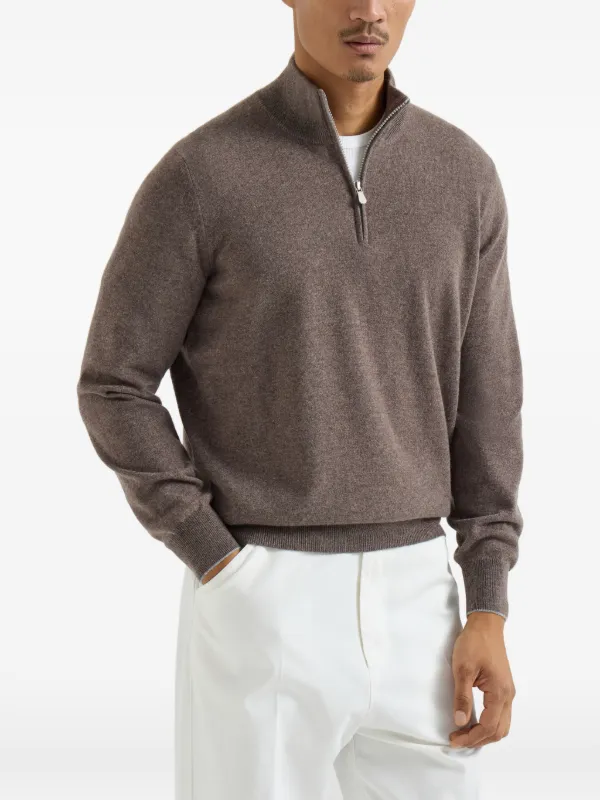 Brunello Cucinelli ハーフジップ カシミアセーター | ブラウン