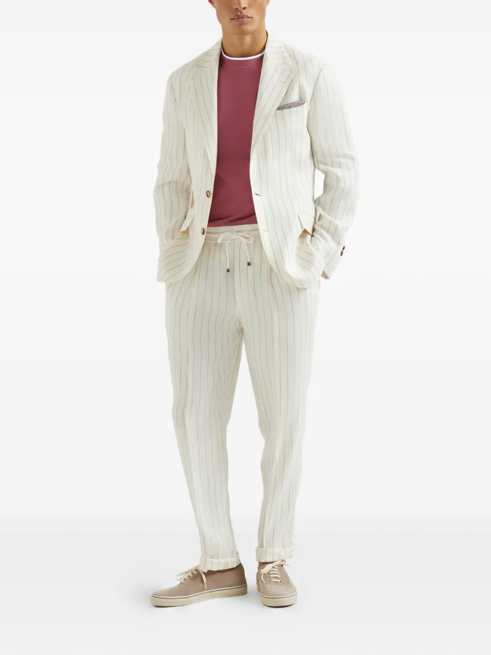 Brunello Cucinelli T-shirt met ronde hals en imitatielaag - Rood