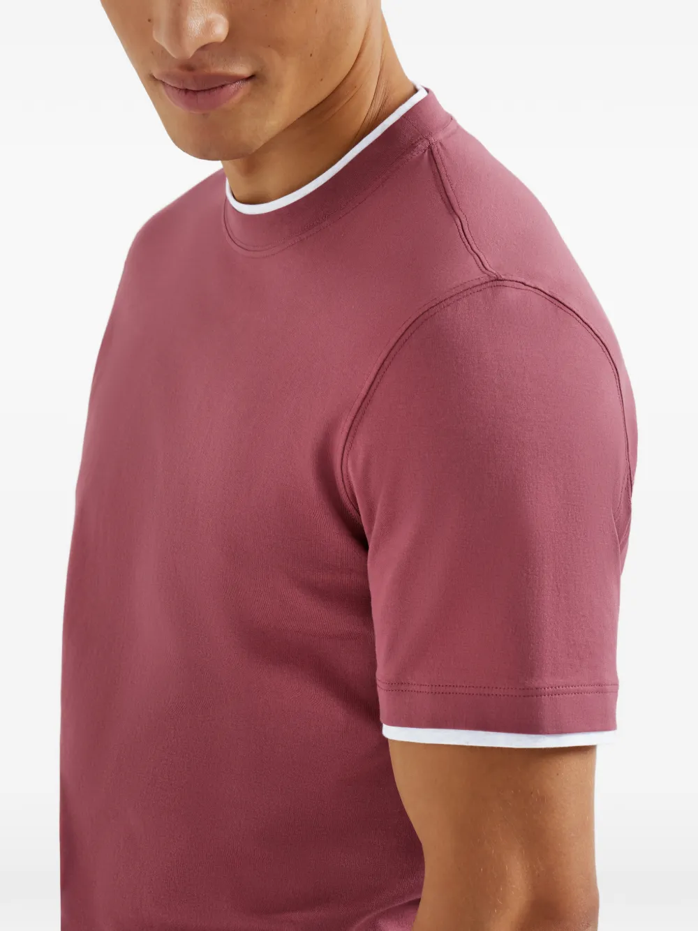Brunello Cucinelli T-shirt met ronde hals en imitatielaag Rood