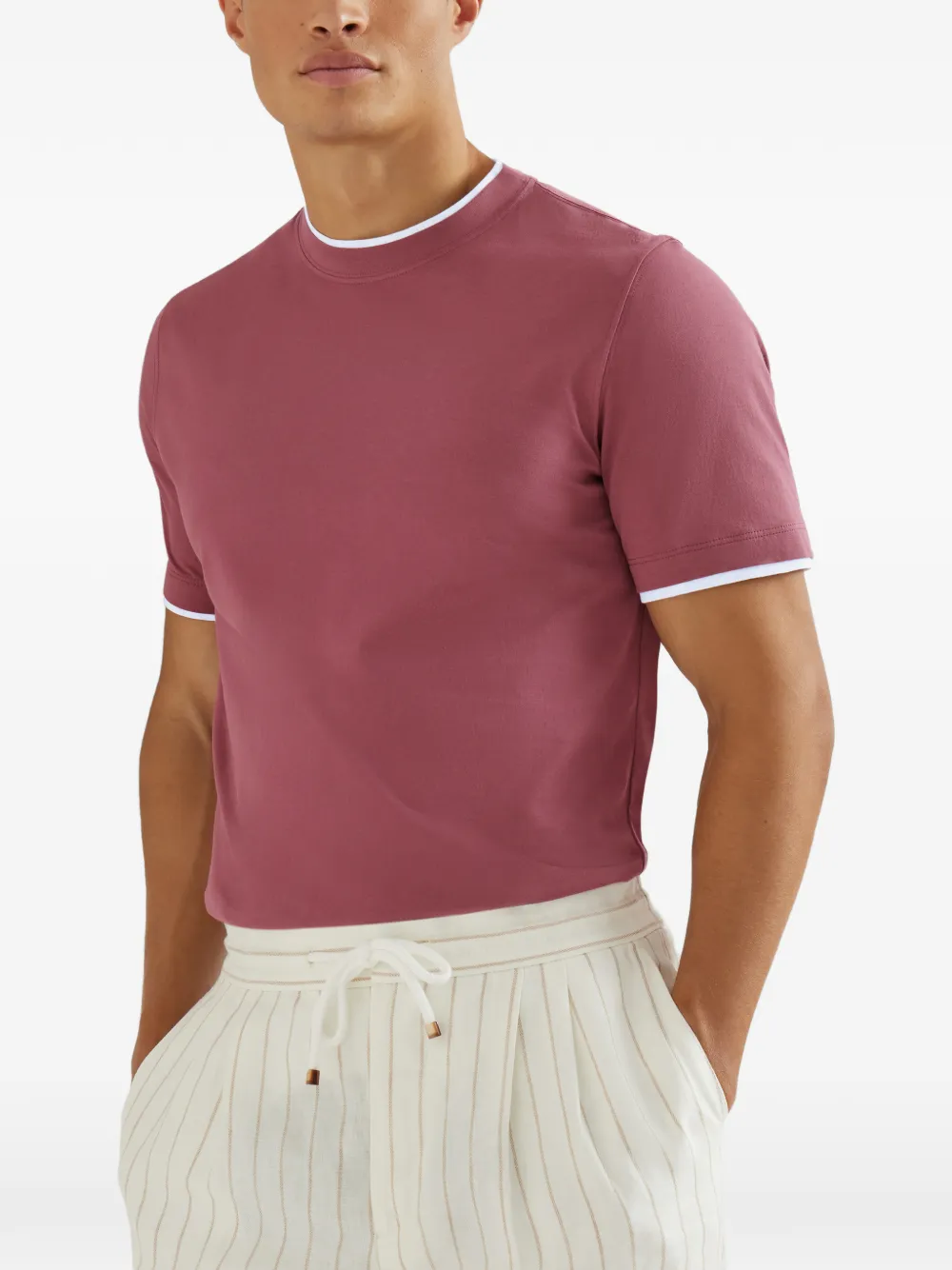 Brunello Cucinelli T-shirt met ronde hals en imitatielaag Rood
