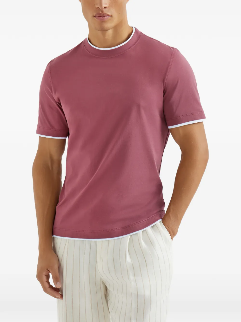 Brunello Cucinelli T-shirt met ronde hals en imitatielaag Rood