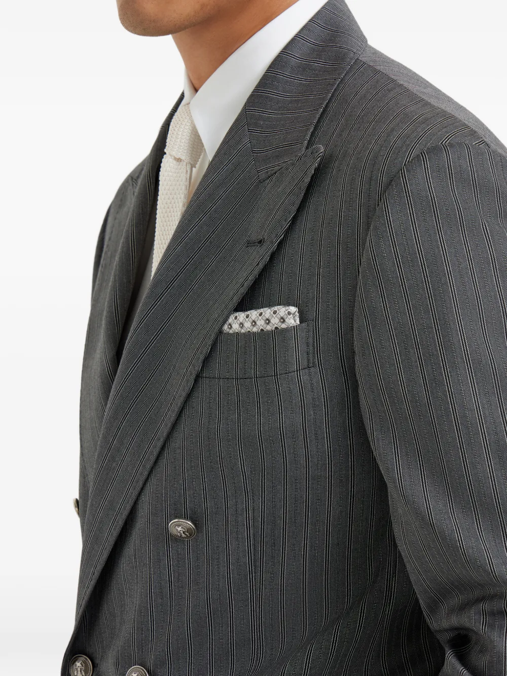  Brunello Cucinelli Geometric-pattern Silk Pocket Square - Grey 