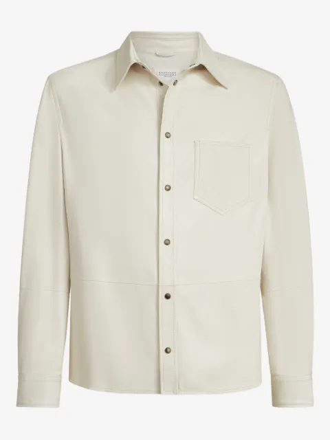 Brunello Cucinelli chest-pocket long-sleeve leather shirt