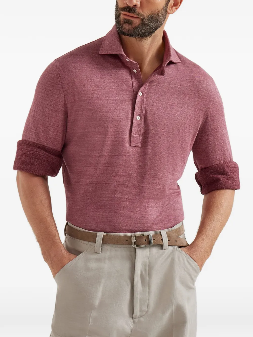 Brunello Cucinelli Poloshirt met lange mouwen Rood
