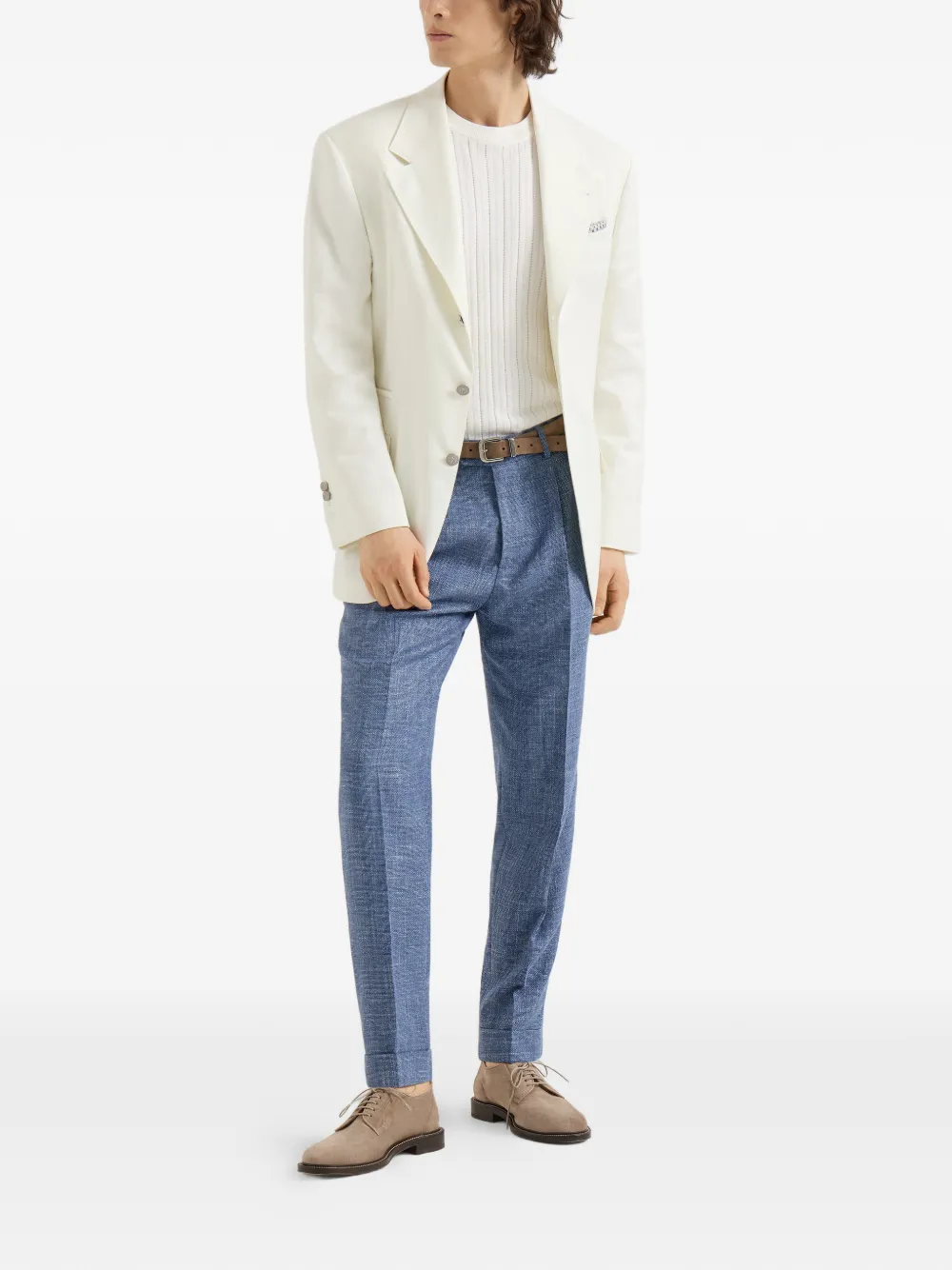 Brunello Cucinelli Cotton textured rib sweater - Wit