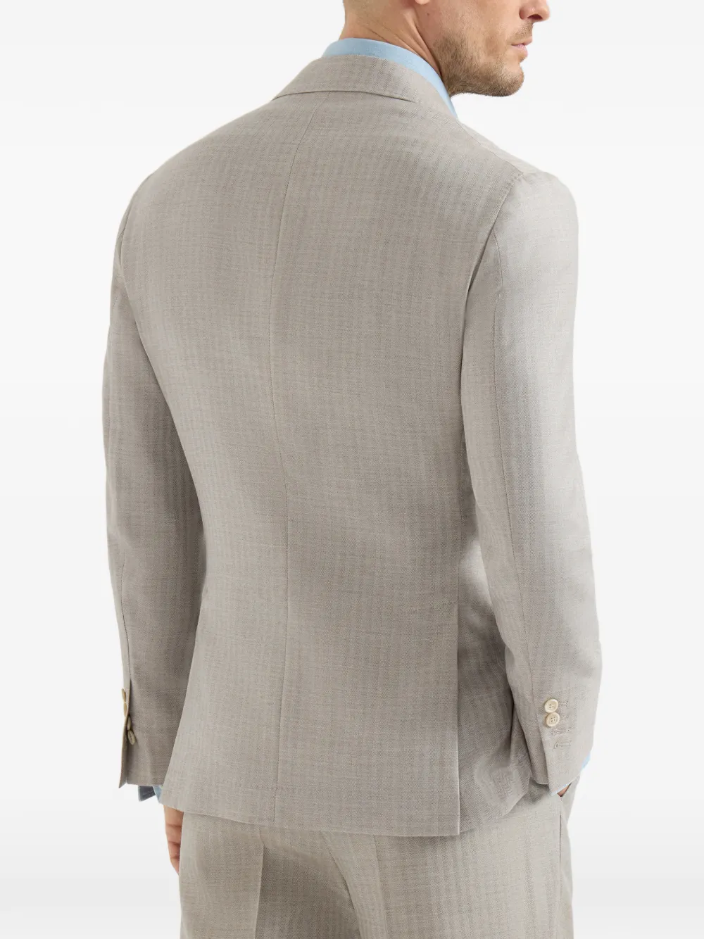 Brunello Cucinelli Gedeconstrueerde blazer van kasjmier en zijde met chevron-streep en puntige revers Grijs
