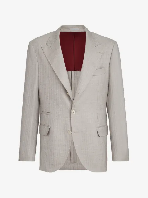 Brunello Cucinelli cashmere and silk chevron deconstructed blazer with peak lapels