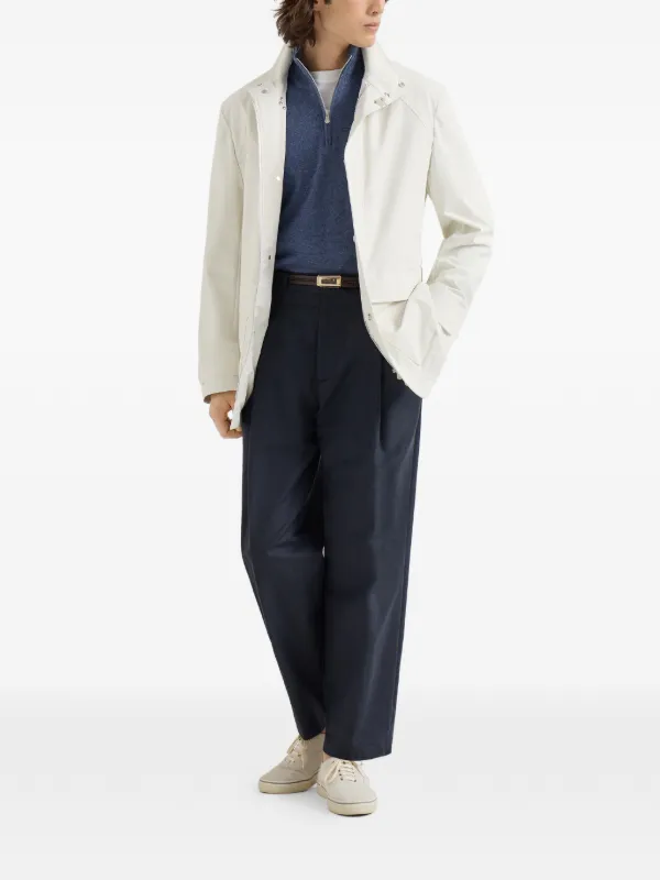 BRUNELLO CUCINELLI ハーフジップ　コットン　長袖　ポロシャツ Brunello Cucinelli - White Long Sleeve Slim Fit Polo