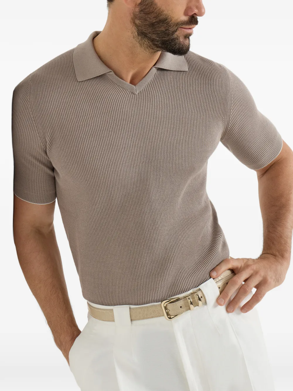 Brunello Cucinelli T-shirt met V-hals Beige