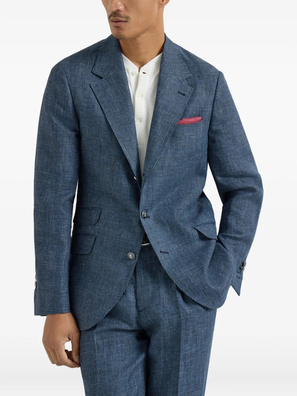 Brunello Cucinelli Blazer met pied-de-poule print Blauw