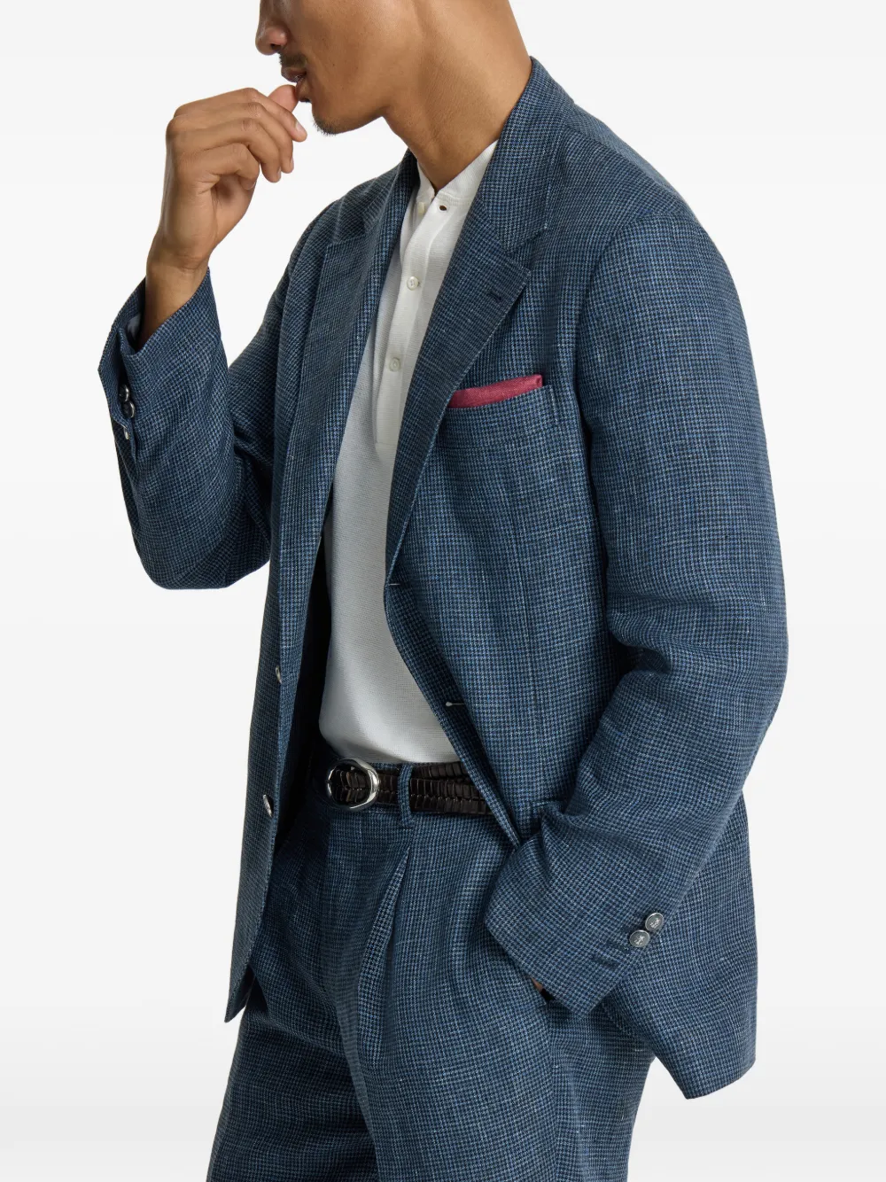 Brunello Cucinelli Blazer met pied-de-poule print Blauw