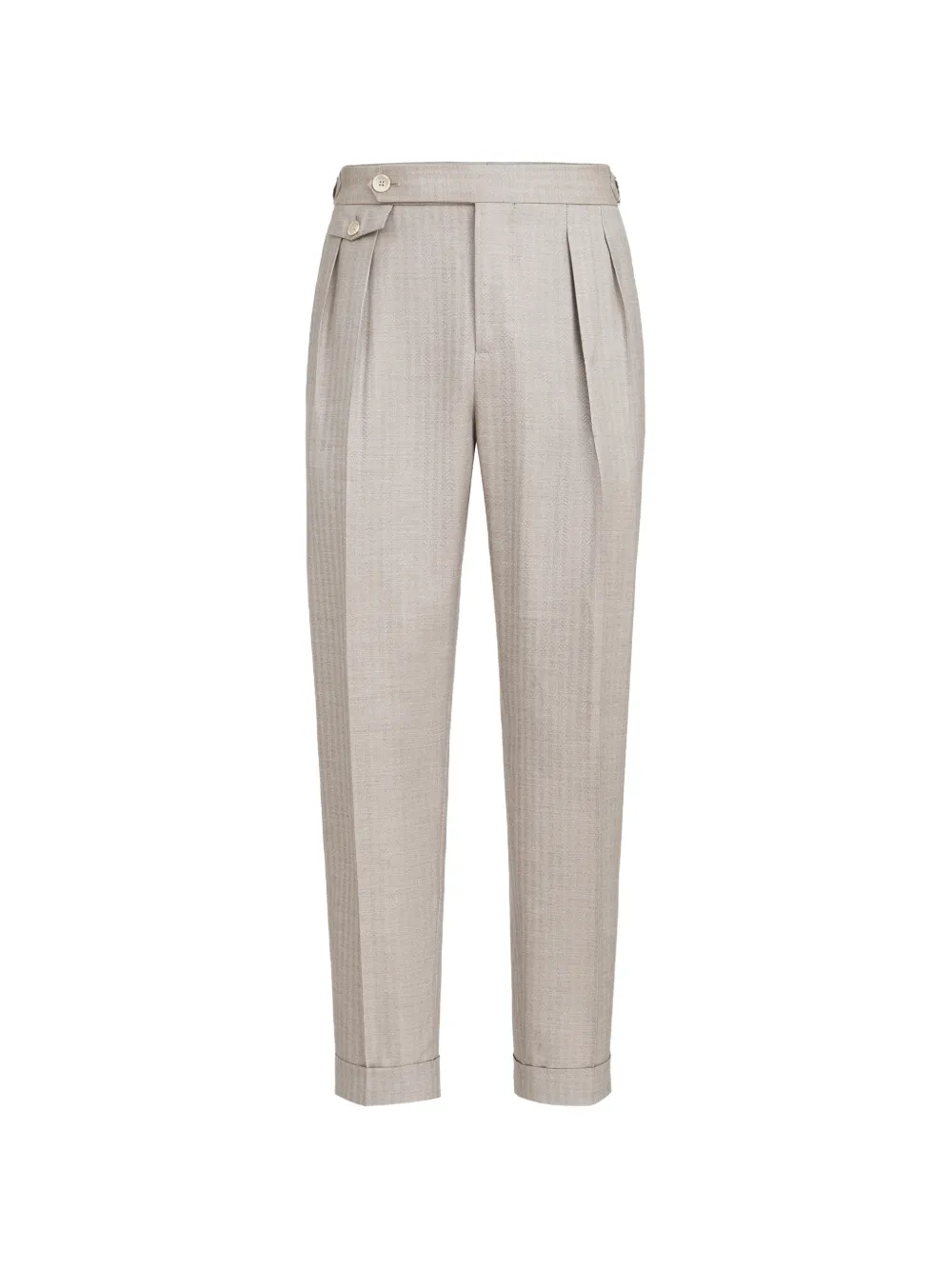 Brunello Cucinelli cashmere and silk chevron trousers with double pleats and waist tabs - Toni neutri