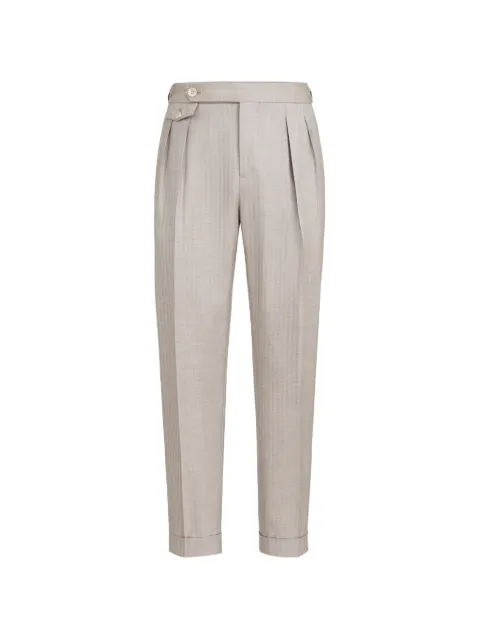 Brunello Cucinelli cashmere and silk chevron trousers with double pleats and waist tabs