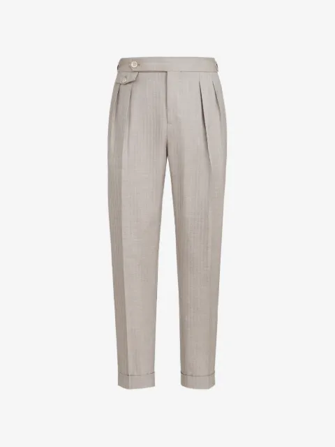 Brunello Cucinelli pantalones de cachemira y seda chevron con pinzas dobles y trabillas