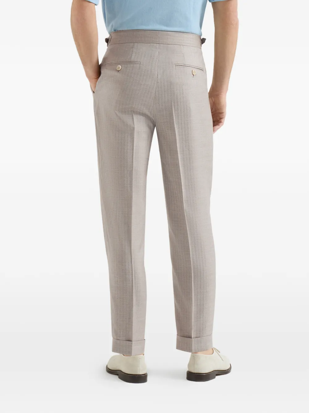 Brunello Cucinelli Kasjmier en zijde chevron broek met dubbele plooien en taillebanden Beige