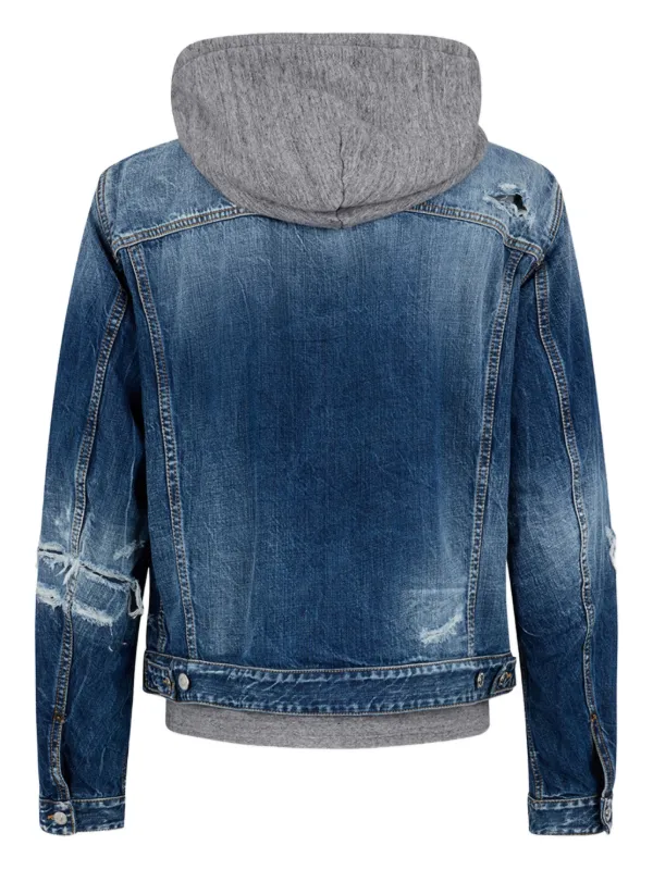 【美品】DSQUARED2 デニムジャケット パーカー ドッキング ロゴ 38 DSQUARED2 ダメージ デニムジャケット | ブルー | FARFETCH JP