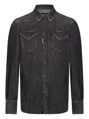 DSQUARED2 ダメージ リペア ブリーチ デニムシャツ ブラック（48） DSQUARED2 ウォッシュド デニムシャツ | ブラック | FARFETCH JP