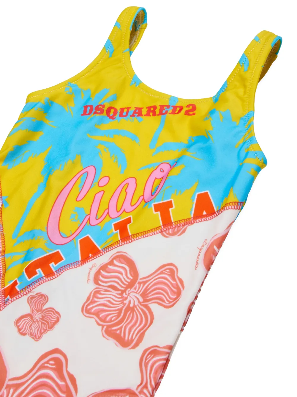 DSQUARED2 KIDS Badpak met palmboomprint en bloemenprint Geel