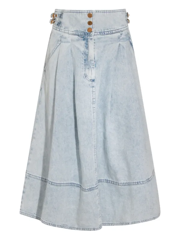 Zimmermann Buckle Pleated Skirt in Blue