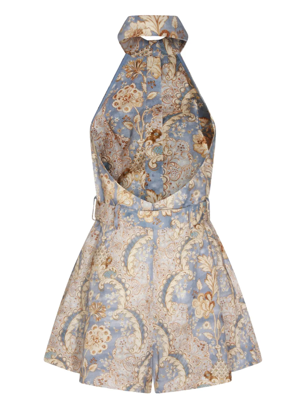 Zimmermann Halter-neck Patterned Playsuit In Blue