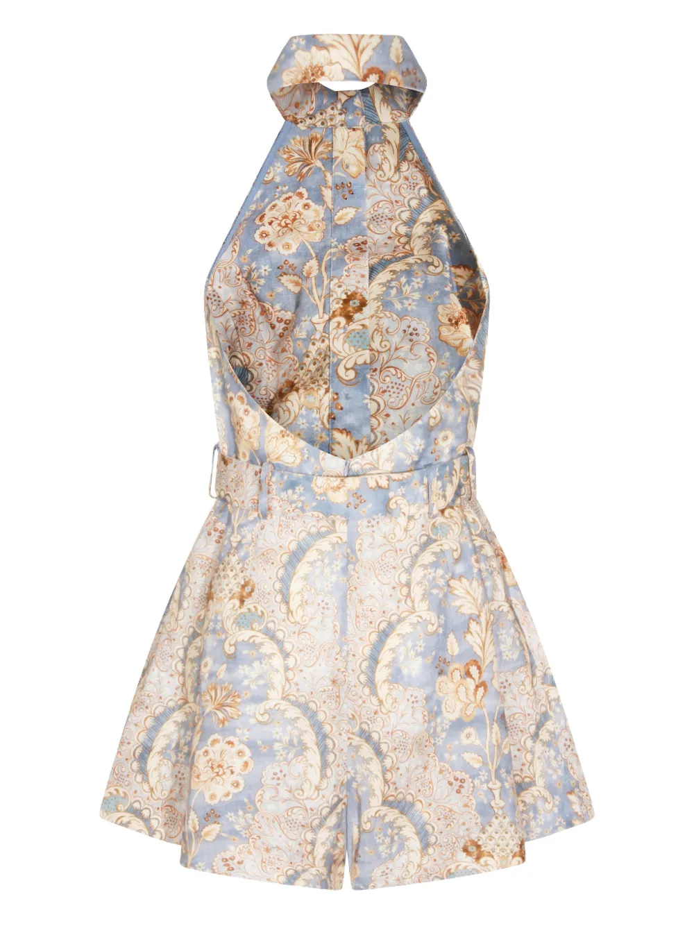 Zimmermann Halter-neck Patterned Playsuit In Blue