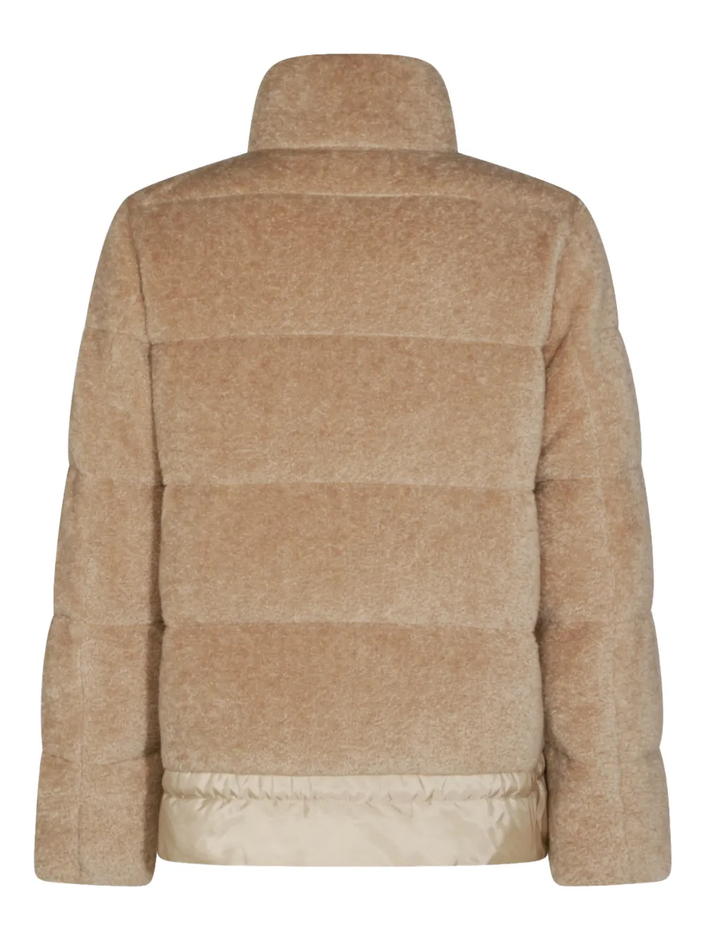 Moncler High Collar Padded Jacket Drawstring Hem In Neutral