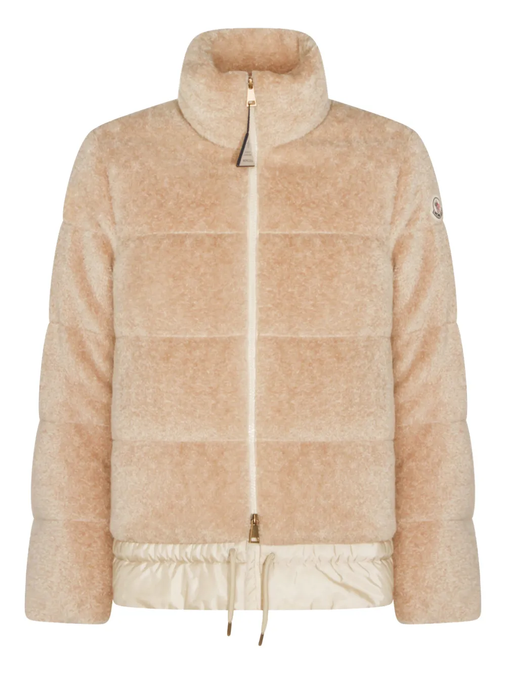 Moncler High Collar Padded Jacket Drawstring Hem In Neutral